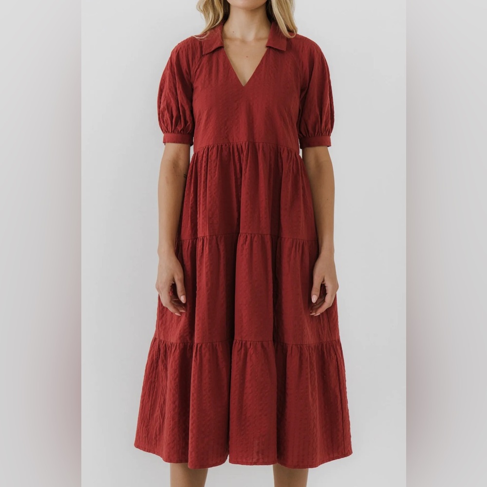 free the roses stripe texture midi dress red
